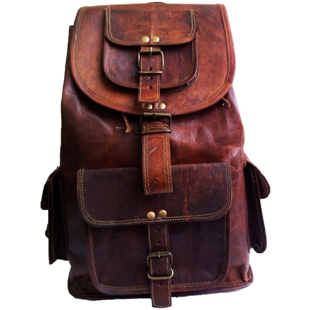 Genuine Leather Retro Rucksack Backpack College Bag School Picnic Bag Travel Bag